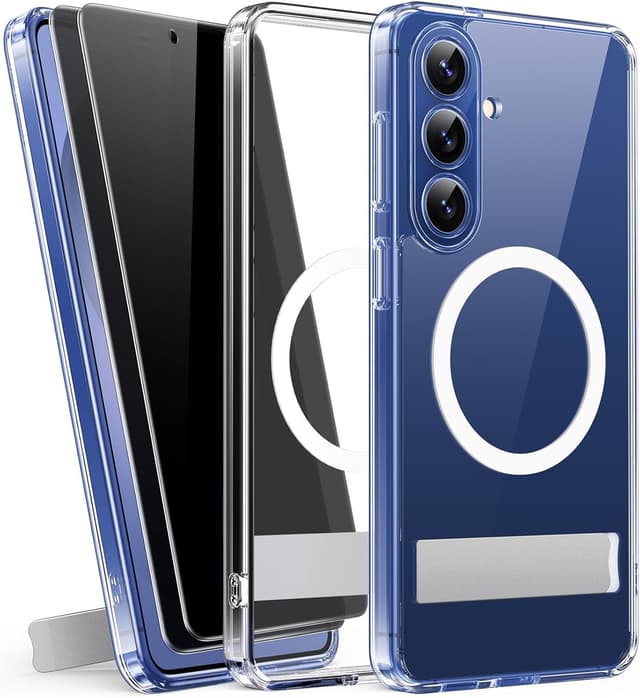 Detalle de SIXBOX Magnetic Case with Kickstand for Samsung Galaxy S26 (6.3") – MagSafe compatible, privacy screen protectors & full lens guard, clear