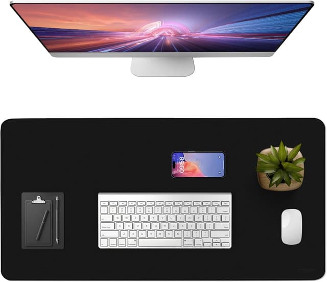 Detalle de Vicwe Schreibtischunterlage aus PU-Leder, 120 x 60 cm – rutschfestes Office-Mauspad & Laptop-Unterlage (Schwarz)