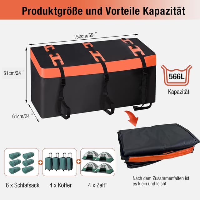 Detalle de SUNORCHID Heckbox für Anhängerkupplung 150 x 61 x 61 cm (566 l) aus 600D PVC – wasserdichte Falt-Gepäckbox