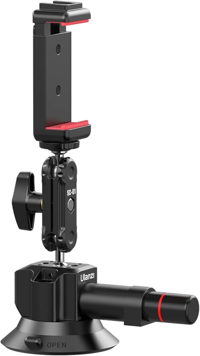 Detalle 2 de UURig SC-01 3" Suction Mount for Vlogging Action Cameras with Smartphone Clamp (1/4" Magic Arm)
