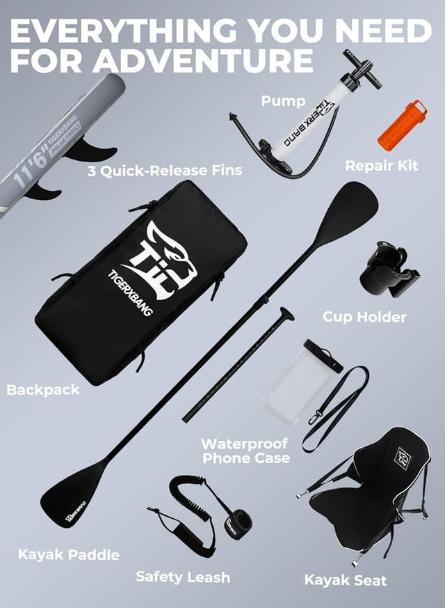 Detalle de TIGERXBANG Tavola SUP Gonfiabile con sedile fino a 200kg: paddle board 353 x 89 cm