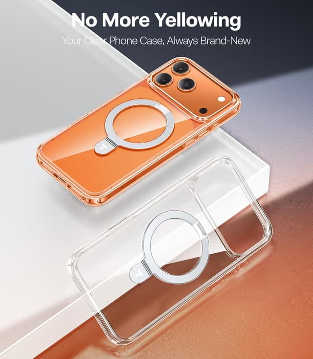 Detalle de TORRAS Ostand Magnetic Case for iPhone 17 Pro Max (MagSafe) with Built-In Stand & Camera Control Button, Clear Slim Soft Edge