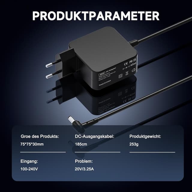 Detalle 1 de Lenovo Ideapad Netzteil Ladekabel 65W