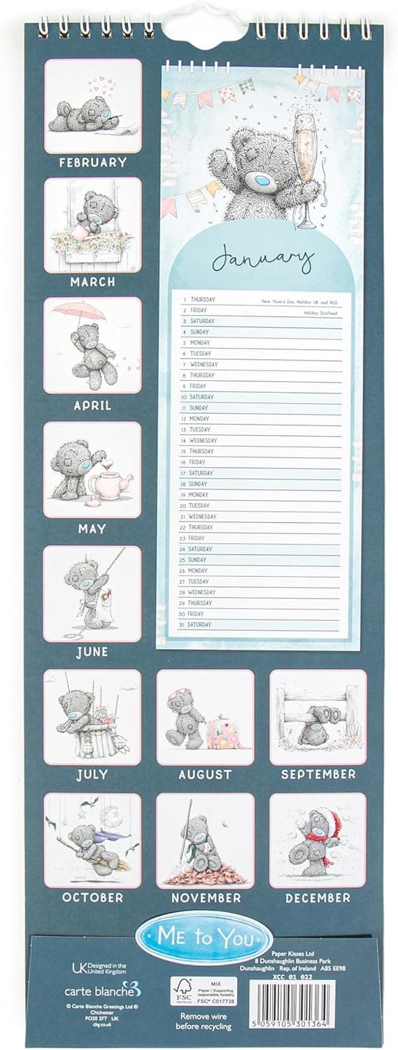 Detalle de Me To You Tatty Teddy Calendrier fin classique 2026 (42 x 14 cm) – calendrier mural 2026