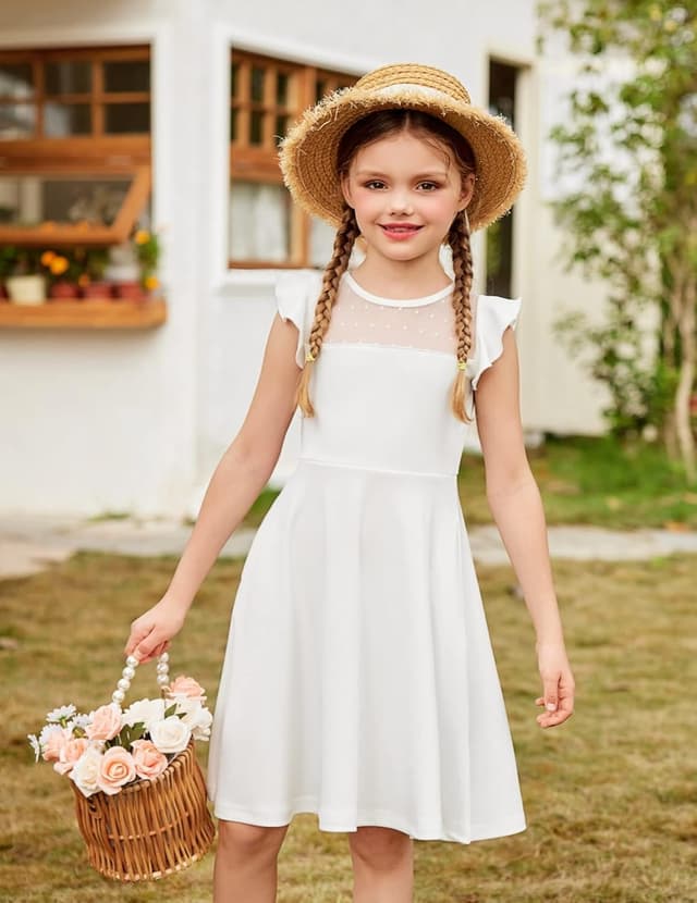 Detalle de Robe d’été Arshiner pour filles (6 à 13 ans) en maille trapèze à manches à volants et poches