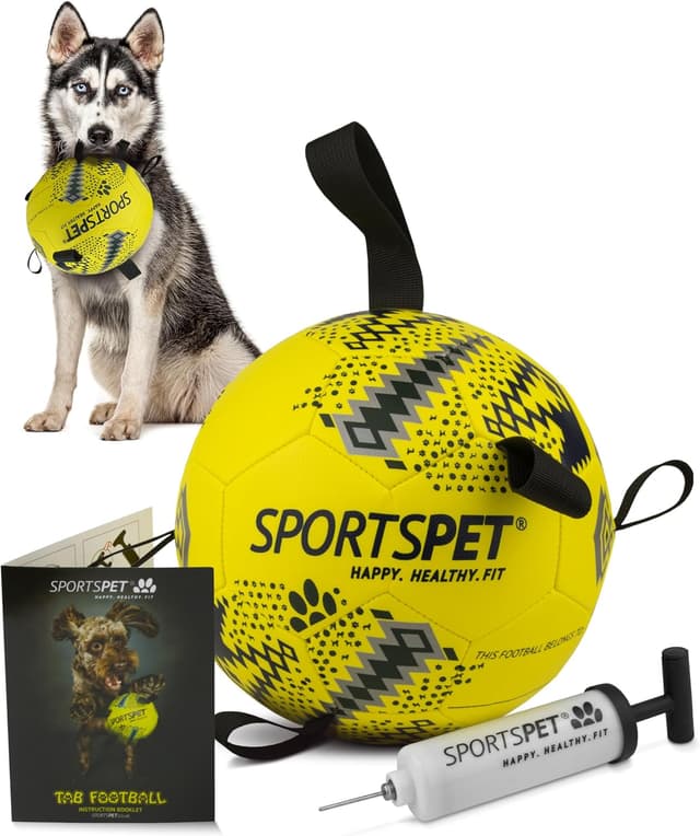 Detalle de SPORTSPET Dog Football with Grab Tabs (Extra Large) – Durable interactive floating dog ball for indoor & outdoor play