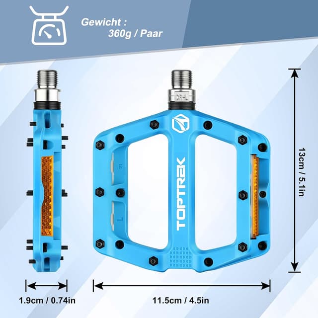 Detalle de toptrek Fahrradpedale mit StVZO-Reflektoren (Nylon-Composite Flatpedale, 9/16 Zoll)