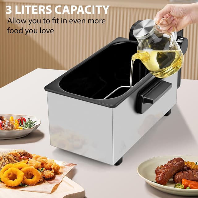 Detalle de Pukomc 3-Liter Deep Fryer (1500W) with Adjustable Temperature, Viewing Window & Dishwasher-Safe Parts