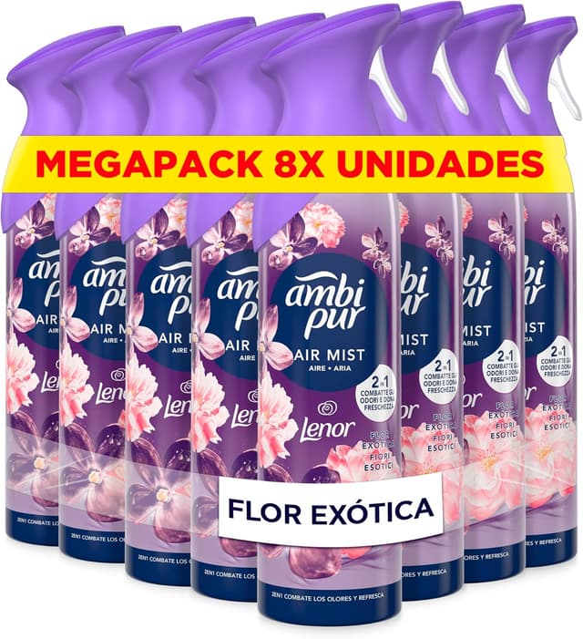 Detalle de Ambipur Flor Exótica Spray 185ml x 8 🌸 Aroma Fresco y Duradero