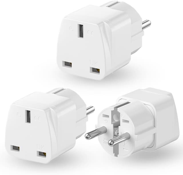 Detalle de HITRENDS Reiseadapter UK auf EU (Typ J → Typ E/F/G) – 3er Set, weiß
