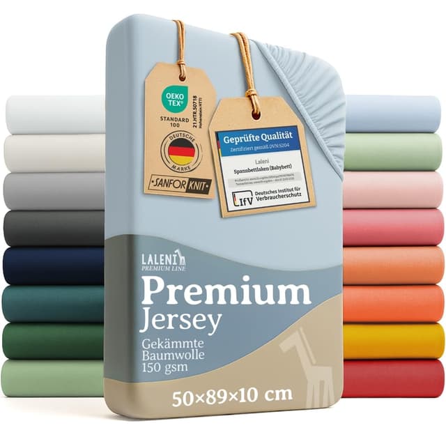 Detalle de Laleni Premium Spannbettlaken 50x89 cm (2er-Set) aus 100% Baumwolle, Oeko-TEX, Hellblau