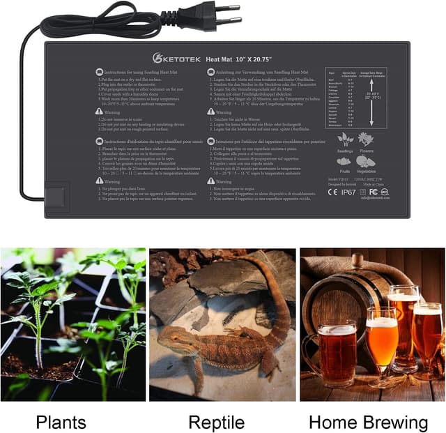 Detalle de KETOTEK Tappeto Riscaldante per semenzaio 220V, IP67, 21W (25,2 x 52,6 cm)