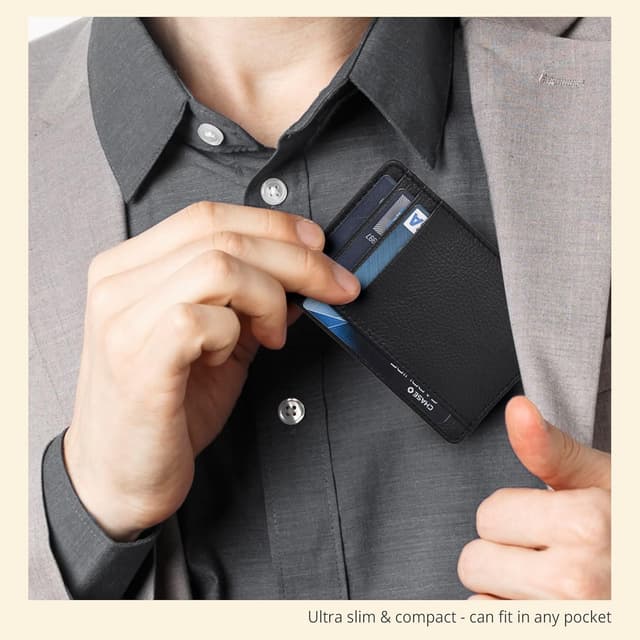 Thumbnail 5 de Real Leather Slim Minimalist Wallet 4-pocket