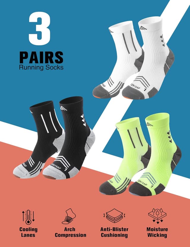 Detalle 1 de Lounwee Compression Sport Running Socks (Crew) with Arch Support — nylon blend, ~20mmHg compression