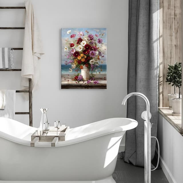 Detalle 2 de Daisy Floral Wall Art Bouquet Seaside Canvas Print (12x16 inch, 1 panel) for bathroom and home decor