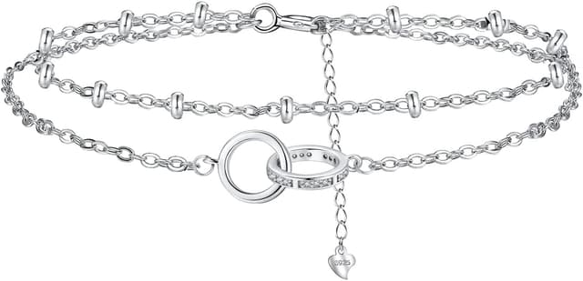 Detalle de Hifeeled Damen-Fußkettchen aus Silber 925 mit Doppel-Kette und Zirkonia, verstellbar (22 cm + 4)