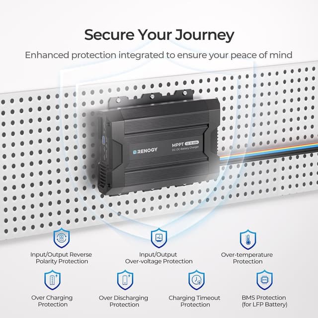 Detalle de Renogy 40A DC-DC Battery Charger with MPPT solar and alternator dual input for flooded, gel, AGM and lithium