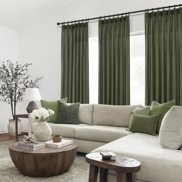 Thumbnail 6 de Topfinel Pinch Pleated 63-Inch Olive Green Linen Curtains (2 Panels) for Track System
