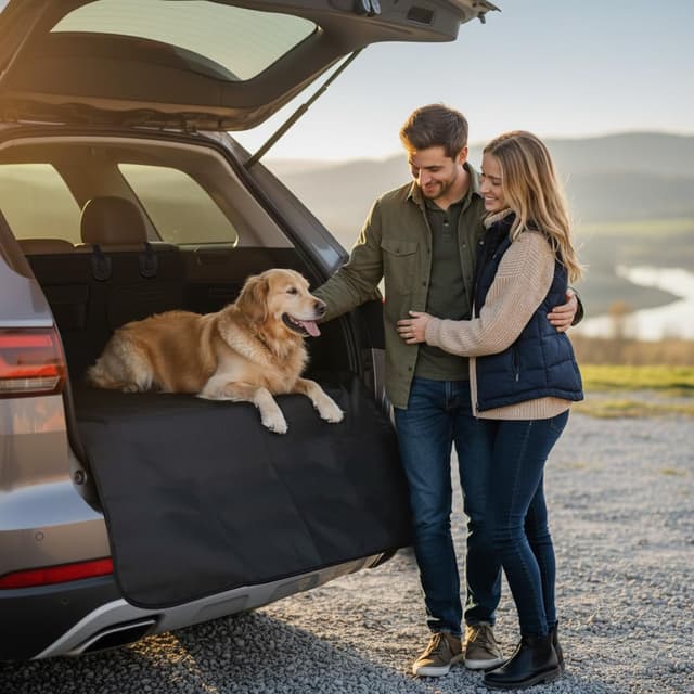 Detalle de Alfheim Car Boot Liner Protector – non-slip waterproof dog back seat cover, universal for medium & small cars (black)