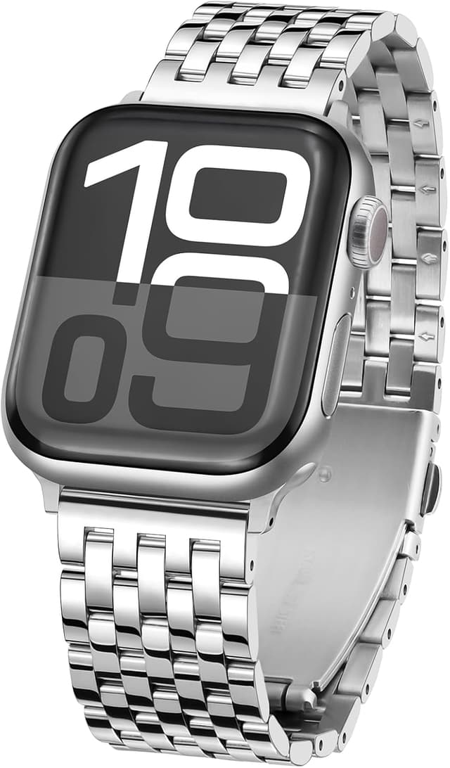 Detalle de Tasikar stainless steel metal watch strap for Apple Watch (42mm/41mm/40mm/38mm) – Silver