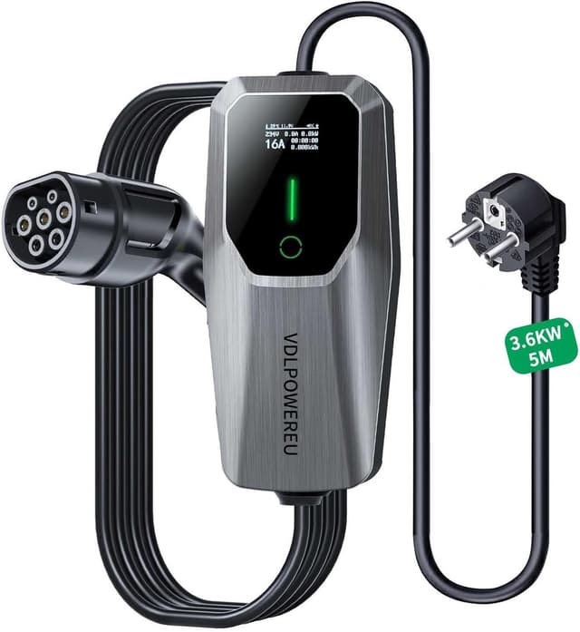 Detalle de VDLPOWER EV Typ 2 Ladekabel (3,6 kW, 16 A, 5 m) mit Schuko, IP65 – für Elektroautos mit Typ-2-Anschluss