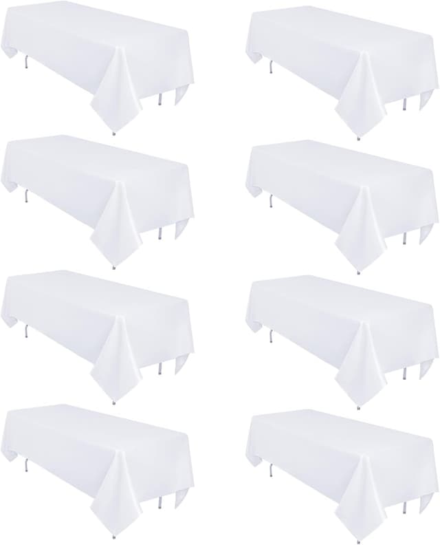 Detalle de 8 Pack White Table Cloth 60 x 126 Inch Rectangular Tablecloths for 8-Foot Tables