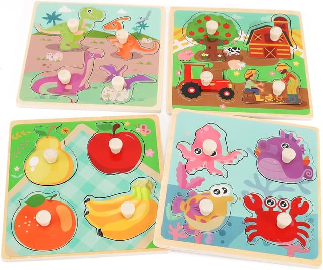 Imagen de Wooden Peg Puzzles for Toddlers 1-3 Set of 4 en OfertitasTOP