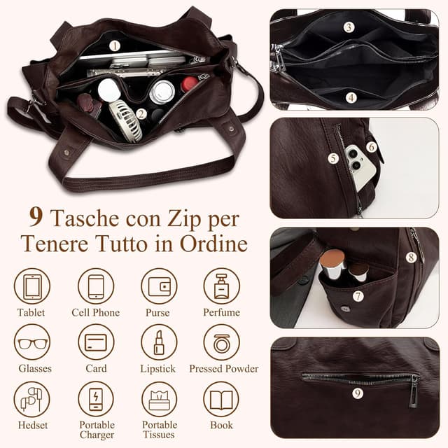 Detalle 2 de VOESLD borsa donna in PU vintage chic con tracolla regolabile