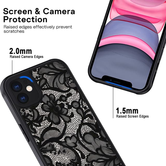 Detalle de XTCASE Cover per iPhone 11 con motivo vintage in pizzo, TPU e PC antiurto opaca