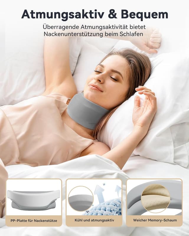 Detalle de BETOVIN Nackenstütze gegen Nackenschmerzen – weiche & verstellbare Halskrause (Grau, L)