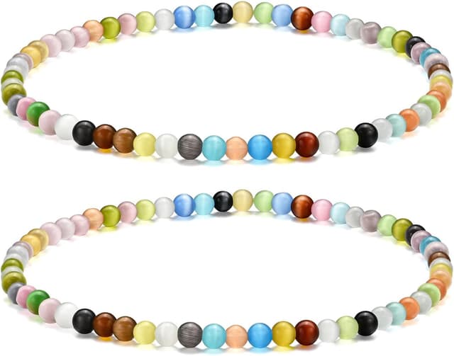 Detalle de Apocalyptic-K Damen Fußkettchen mit schwarzem Stein und Turmalin-Effekt (4 mm), 2er-Set