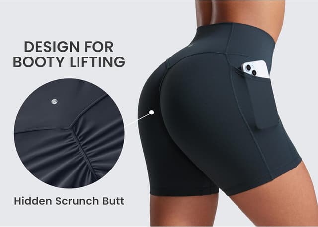 Detalle 2 de CRZ YOGA Butterlift Short taille haute 13 cm pour femmes, avec poches et effet lifting