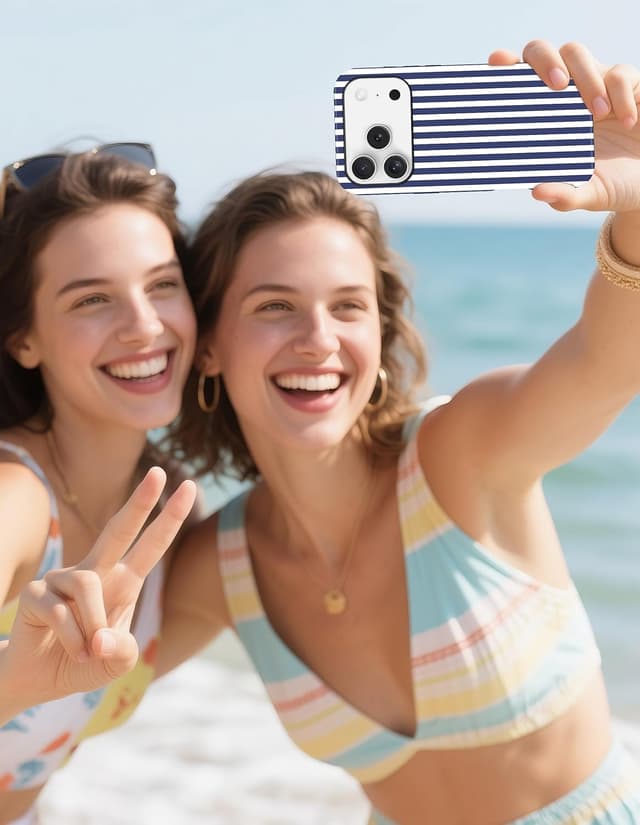 Thumbnail 6 de Jusy Handyhülle magnetische für iPhone 17 Pro Max – zweischichtig, MagSafe-kompatibel, tiefblau gestreift