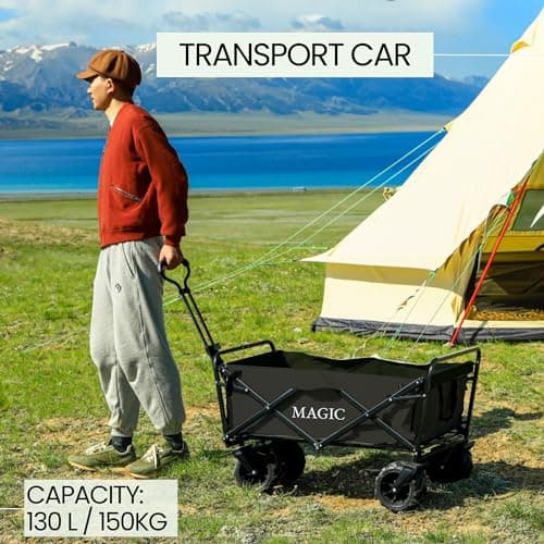 Detalle de Carro de playa y camping plegable MAGIC SELECT con ruedas grandes, bolsa y mango ajustable