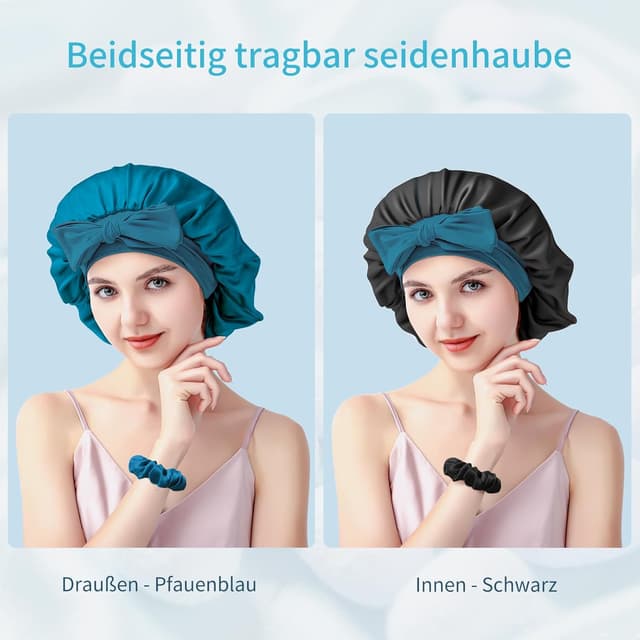 Detalle de Silmana Seidenhaube zum Schlafen aus 100 % Maulbeerseide (22 Momme), doppellagig & beidseitig nutzbar