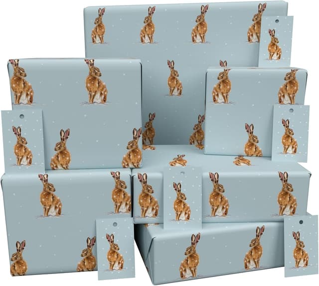 Imagen de Re-wrapped Luxury ECO Gift Wrap 6 sheets — Winter Brown Hares en OfertitasTOP