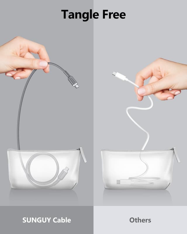 Detalle de SUNGUY Câble USB‑C silicone 2 x 2 m jusqu’à 100 W (5 A) charge rapide et transfert 480 Mbps – Gris