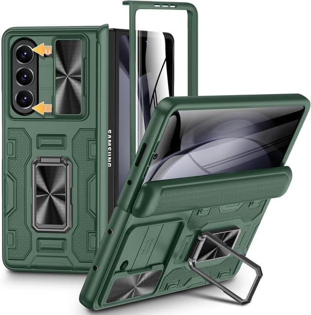 Detalle de VEGO for Galaxy Z Fold 5 Case with Hinge Protection, Screen Protector, 360° Magnetic Kickstand & Slide Camera Cover (Green)