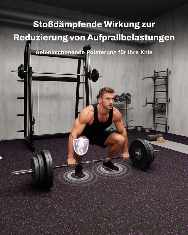 Detalle de AIRHOP 12 Matten Puzzle 60×60×1,4 cm – robuste, gummierte Fitness-Bodenschutzmatte in Schwarz & Lila