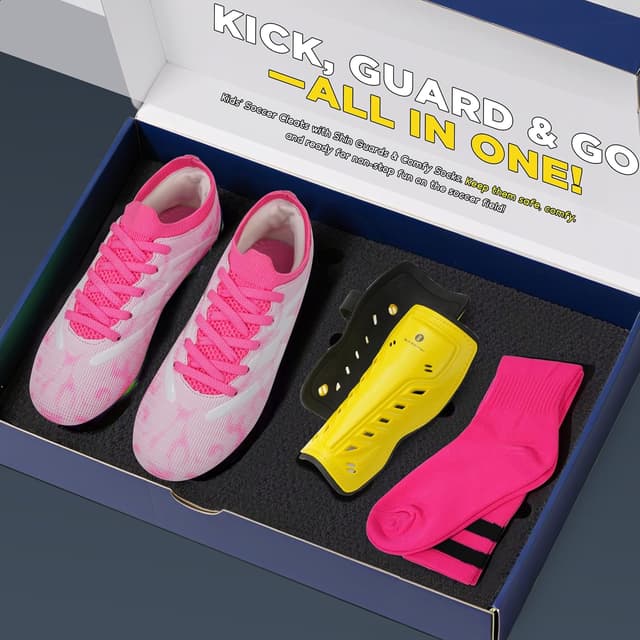 Detalle de brooman Kids Firm Ground Soccer Cleats with Shin Guards & Soccer Socks