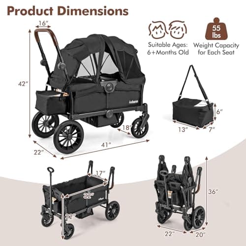 Thumbnail 8 de INFANS Wagon Stroller for 2 Kids with Removable Canopy 🚼