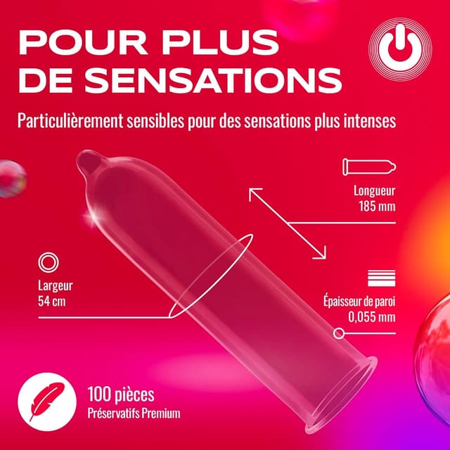 Detalle de ON) Préservatifs Super Fins 54 mm – pack de 100, ultra fins (0,055 mm) avec gel lubrifiant silicone