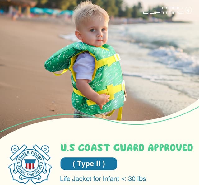 Detalle de Dark Lightning USCG-Approved Infant Life Jacket (0–30 lbs) for Baby & Toddlers