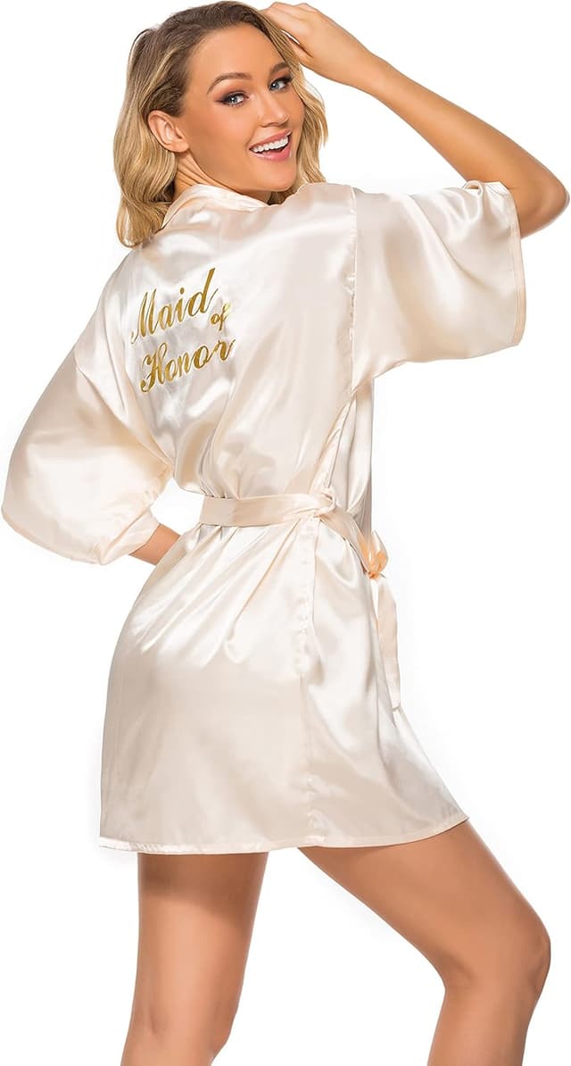 Detalle de Vlazom Peignoir Femme satin type kimono « Bride/Bridesmaid » avec ceinture