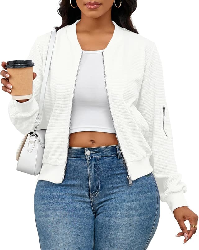 Thumbnail 6 de PerZeal Women Casual Full Zip Up Comfy Loose Long Sleeve Sweatshirt Coat Jacket with Pockets