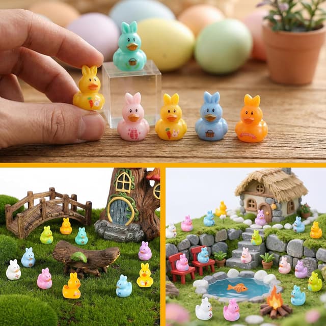 Thumbnail 6 de XREE 100 Mini Easter Resin Ducks (Glow-in-the-dark) in 7 colours for party gifts, classroom exchanges & mini landscapes