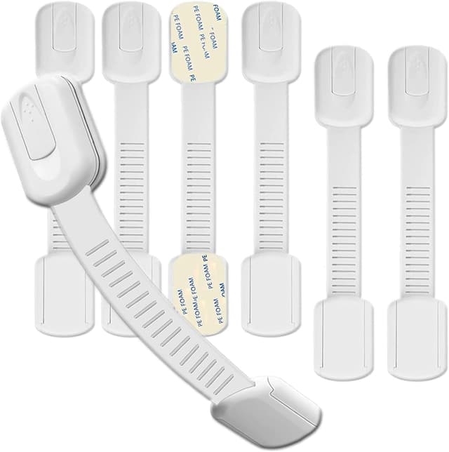 Detalle 2 de Hion Child Safety Locks (8 Pack) – Adjustable Adhesive Cupboard Locks for Fridge, Drawers & Cabinets