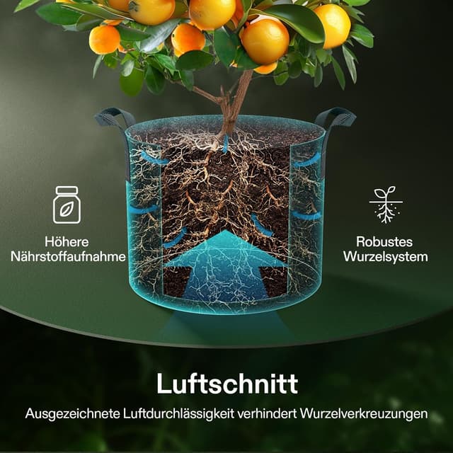 Detalle de VIVOSUN Pflanzsack 5er-Set 20L aus Vliesstoff – robuste Grow Bags mit Griffen