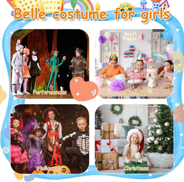 Detalle de BSBUY Princess Belle costume dress set for girls with crown, wand and accessories