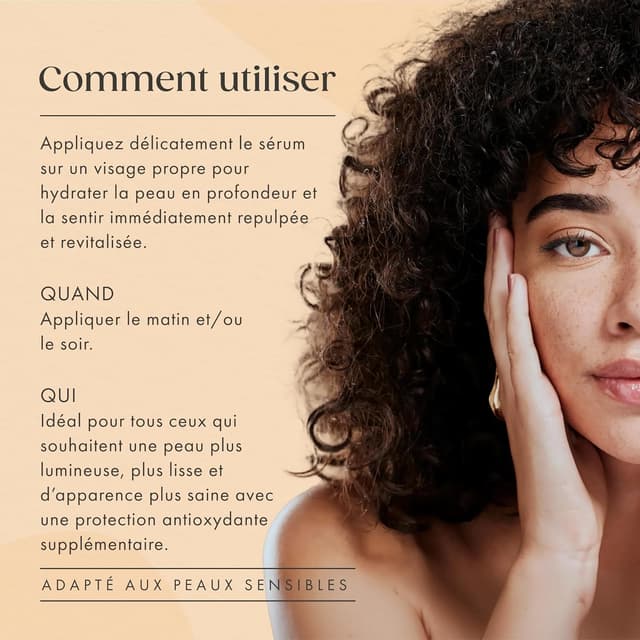 Detalle 2 de Sérum Vitamine C visage 100 ml avec acide hyaluronique, aloe vera bio et vitamine E – Satin Naturel